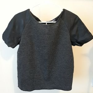 Knit Top Faux Leather Sleeves